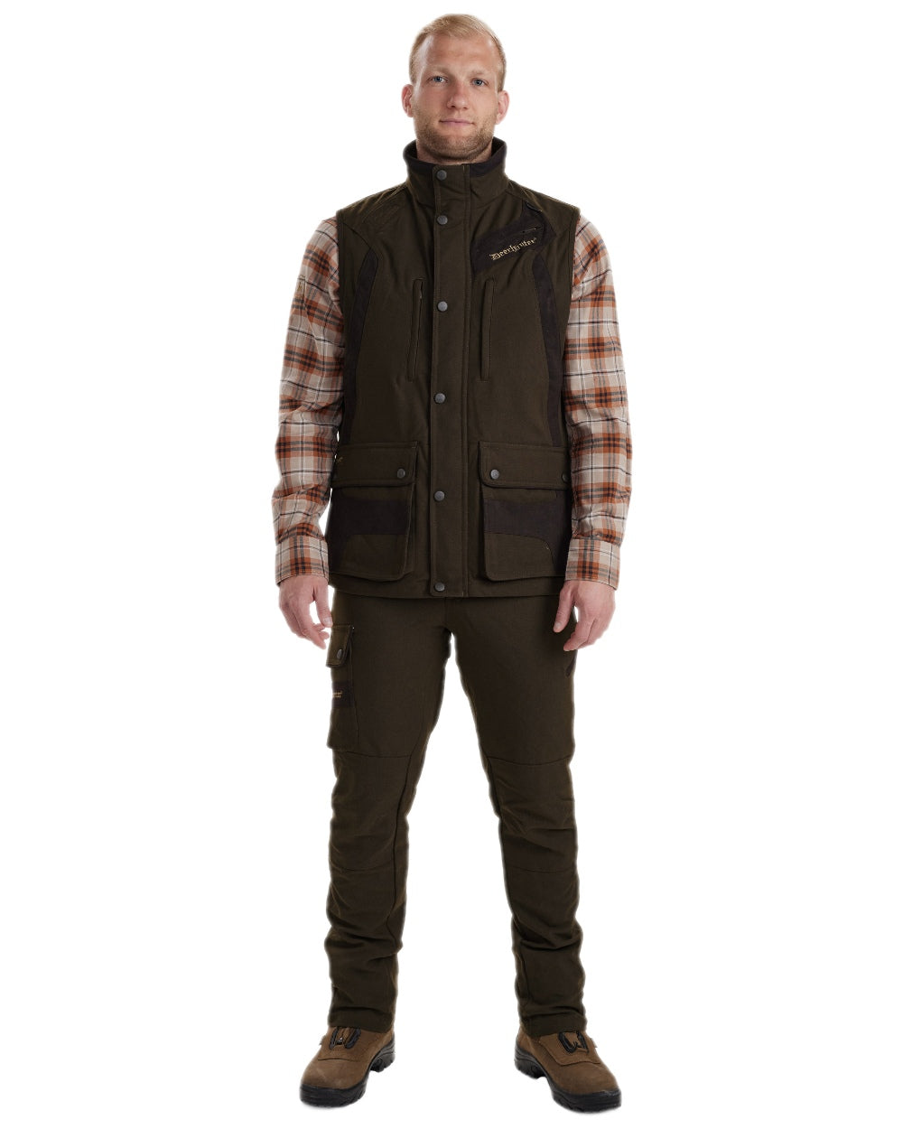 Wood Coloured Deerhunter Muflon Extreme Waterproof Waistcoat on white background #colour_wood