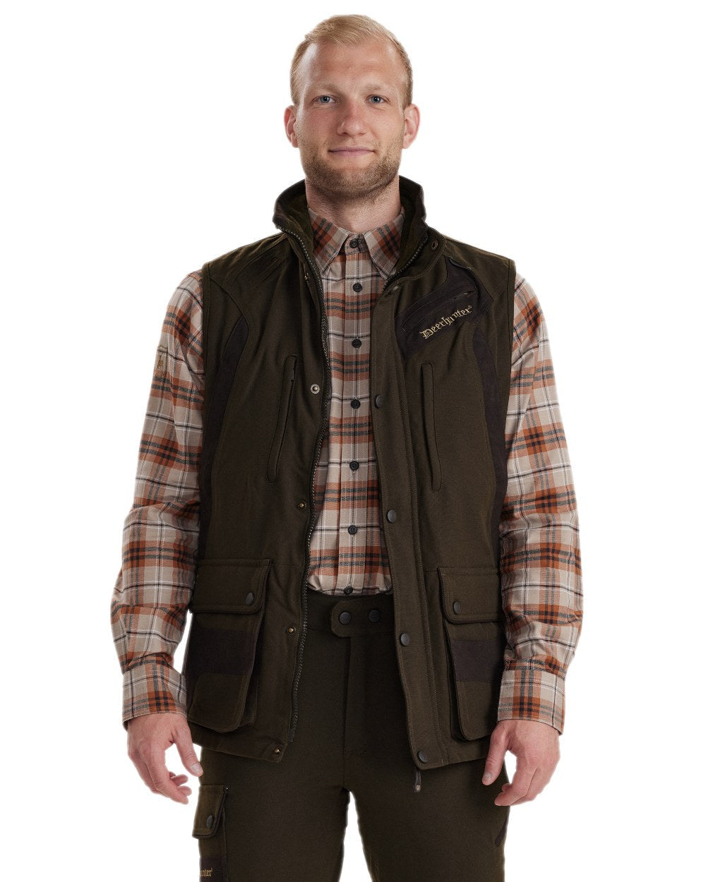 Wood Coloured Deerhunter Muflon Extreme Waterproof Waistcoat on white background #colour_wood