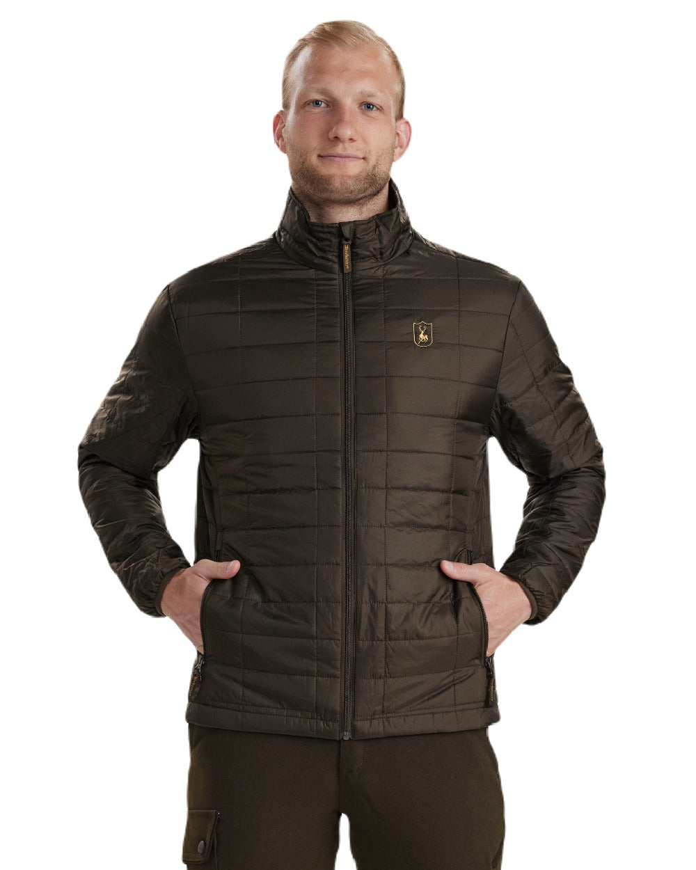 Wood coloured Deerhunter Muflon Packable Jacket on white background #colour_wood