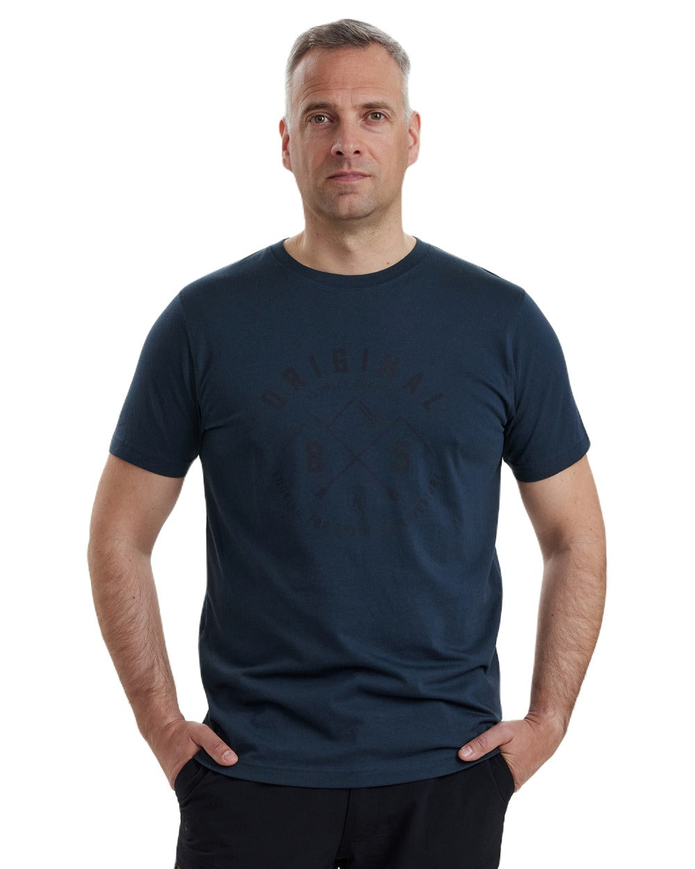 Dark Blue coloured Deerhunter Nolan T-Shirt on white background #colour_dark-blue