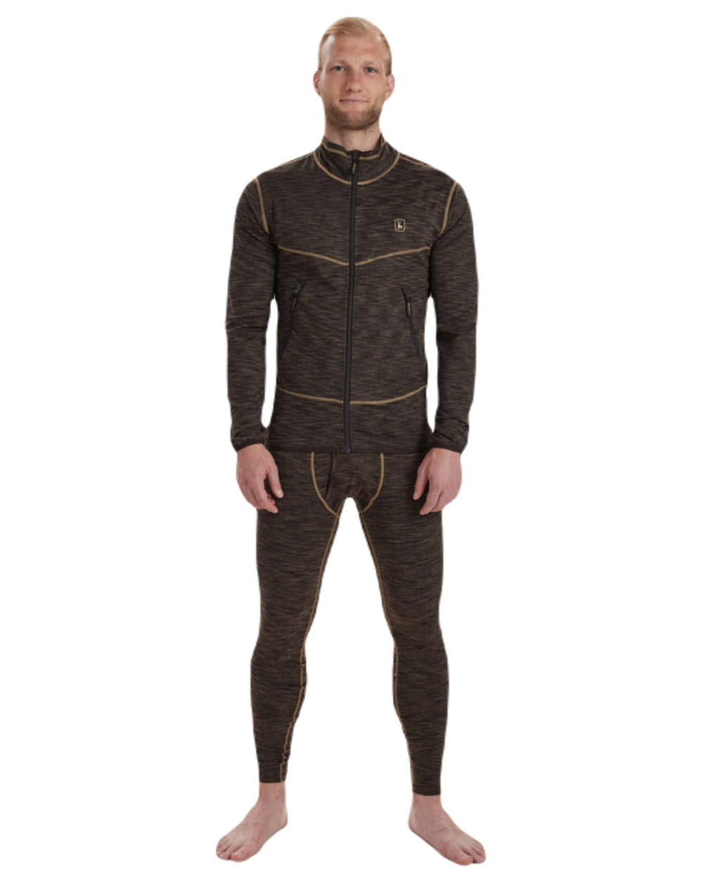 Brown Melange coloured Deerhunter Norden Fleece Jacket on white background #colour_brown-melange