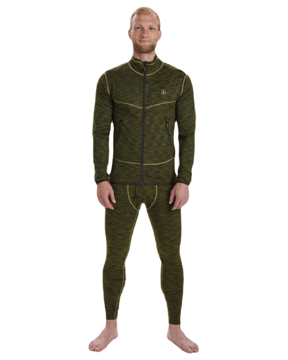 Green Melange coloured Deerhunter Norden Fleece Jacket on white background #colour_green-melange