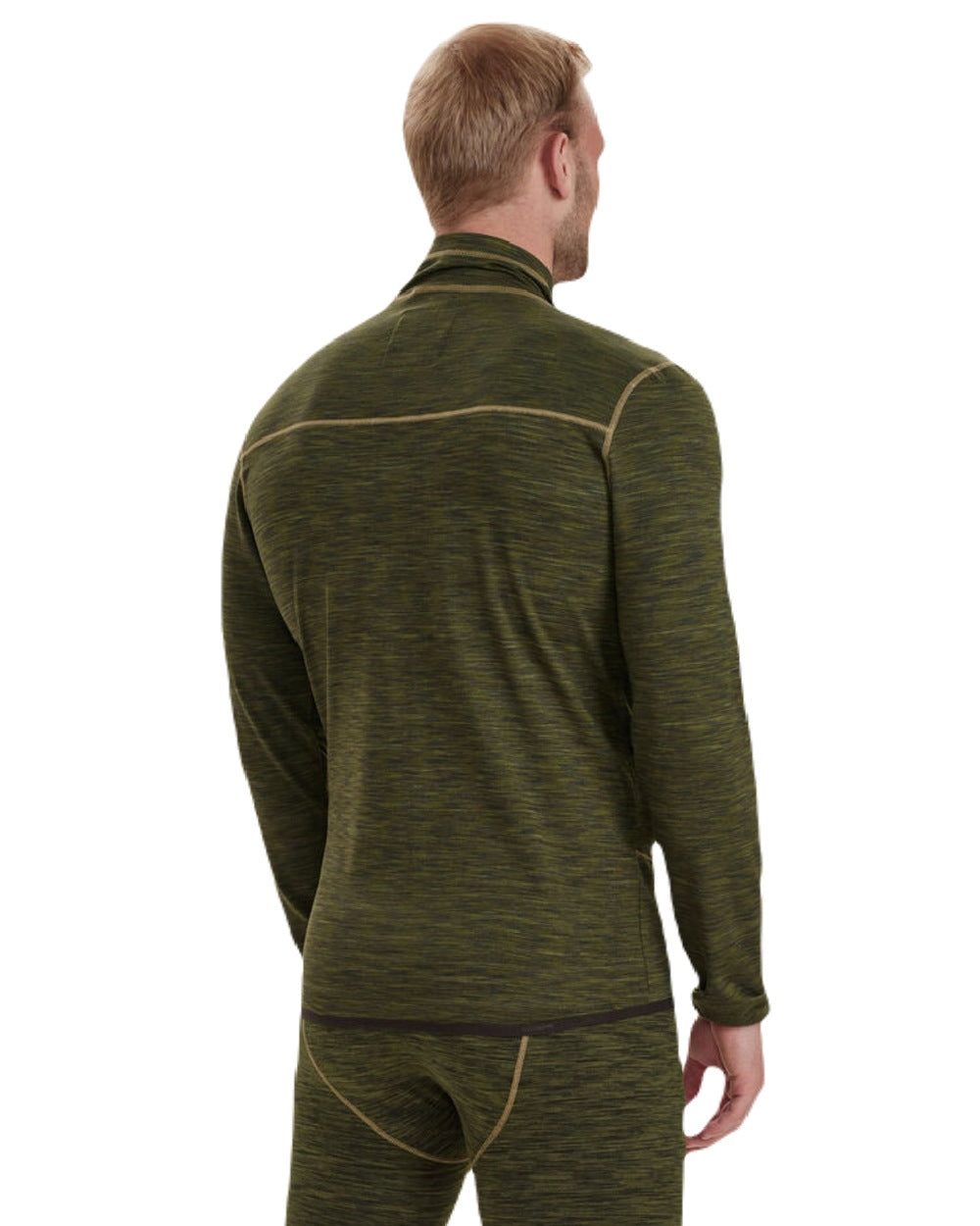 Green Melange coloured Deerhunter Norden Fleece Jacket on white background #colour_green-melange