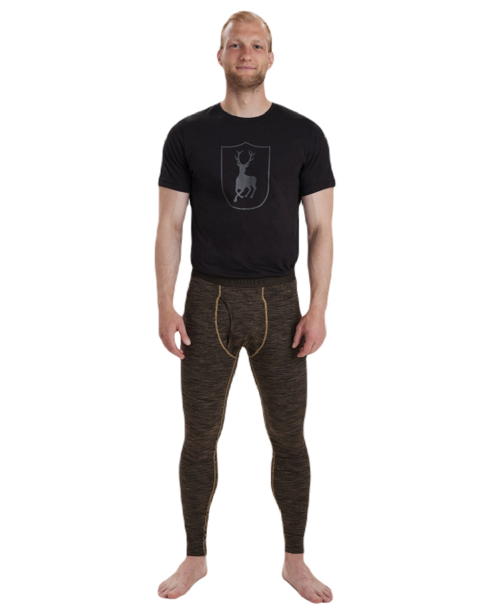 Brown Melange coloured Deerhunter Norden Insulated Long Johns on white background #colour_brown-melange
