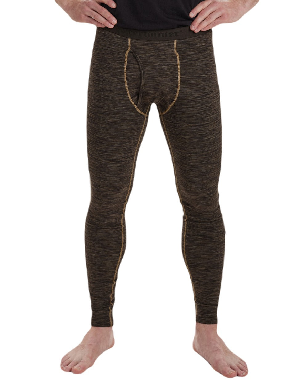 Brown Melange coloured Deerhunter Norden Insulated Long Johns on white background #colour_brown-melange