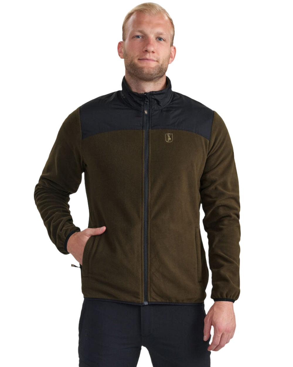 Chestnut Brown coloured Deerhunter Northward Fleece Jacket on white background #colour_chestnut-brown
