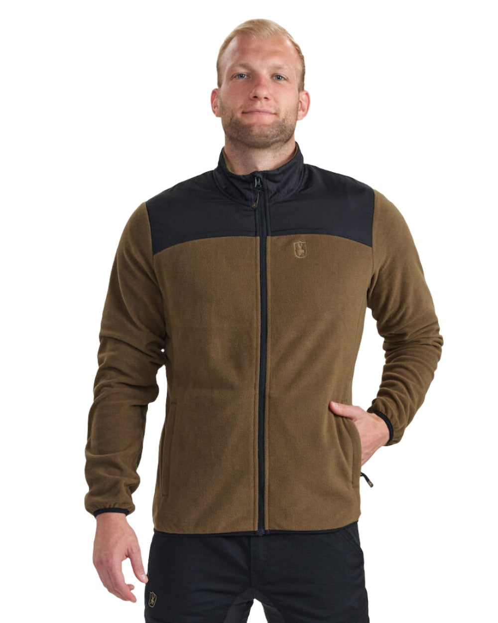 Hickory coloured Deerhunter Northward Fleece Jacket on white background #colour_hickory