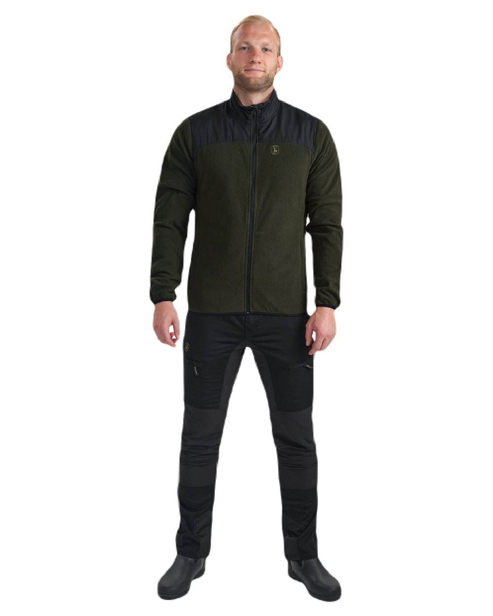 Rifle Green coloured Deerhunter Northward Fleece Jacket on white background #colour_rifle-green