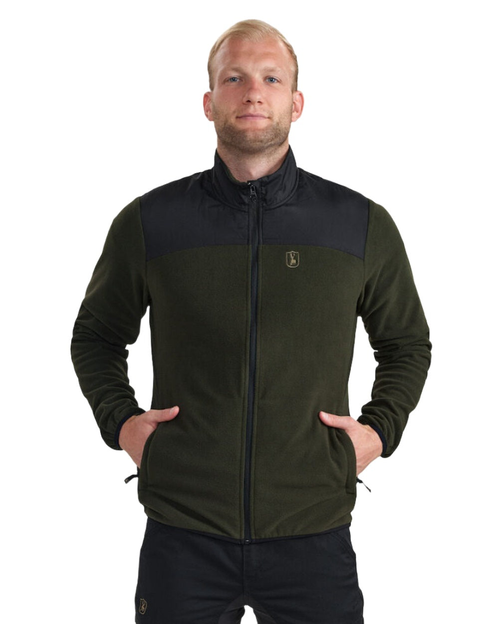 Rifle Green coloured Deerhunter Northward Fleece Jacket on white background #colour_rifle-green