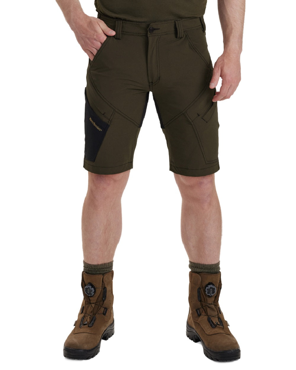 Bark Green coloured Deerhunter Northward Shorts on white background #colour_bark-green