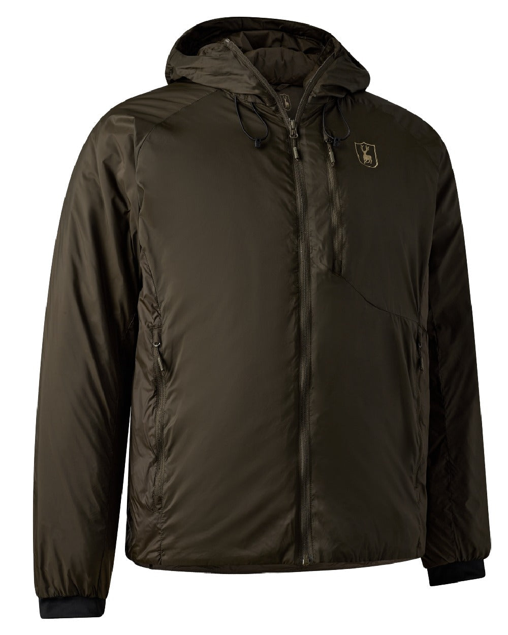 Deep Green Art Green coloured Deerhunter Packable Jacket on white background #colour_deep-green-art-green