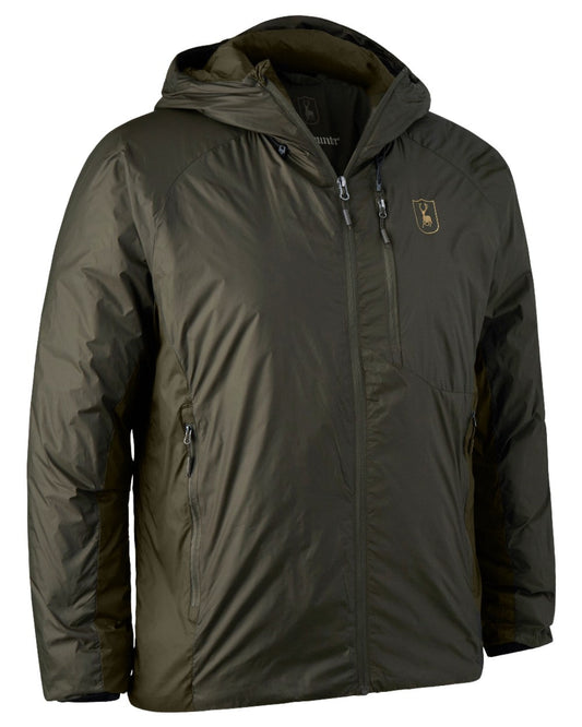 Deep Green Art Green coloured Deerhunter Packable Jacket on white background #colour_deep-green-art-green