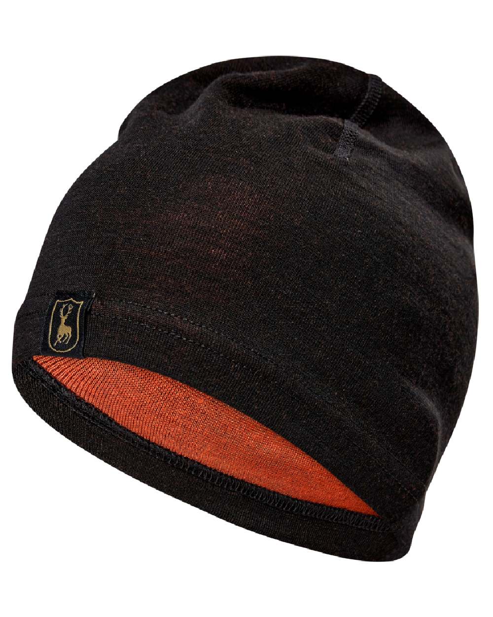Black Oak coloured Deerhunter Quinn Merino Beanie on white background #colour_black-oak
