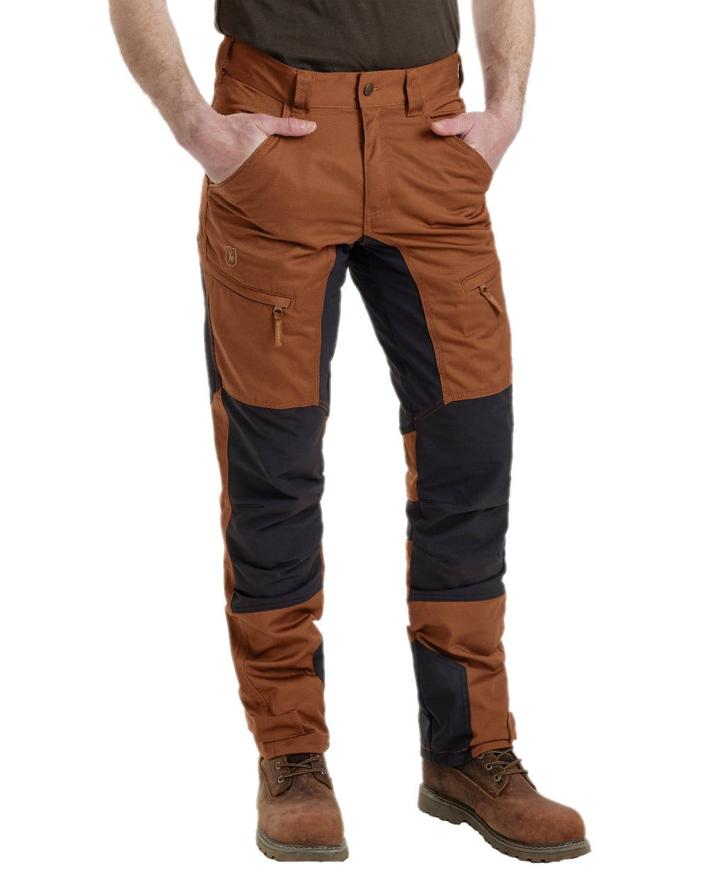 Burnt Orange Coloured Deerhunter Rogaland Contrast Stretch Trousers on white background #colour_burnt-orange