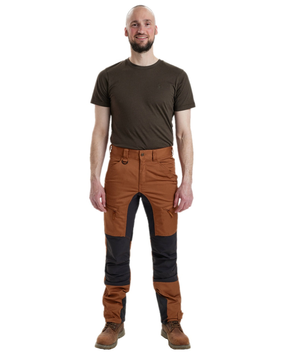 Burnt Orange Coloured Deerhunter Rogaland Contrast Stretch Trousers on white background #colour_burnt-orange