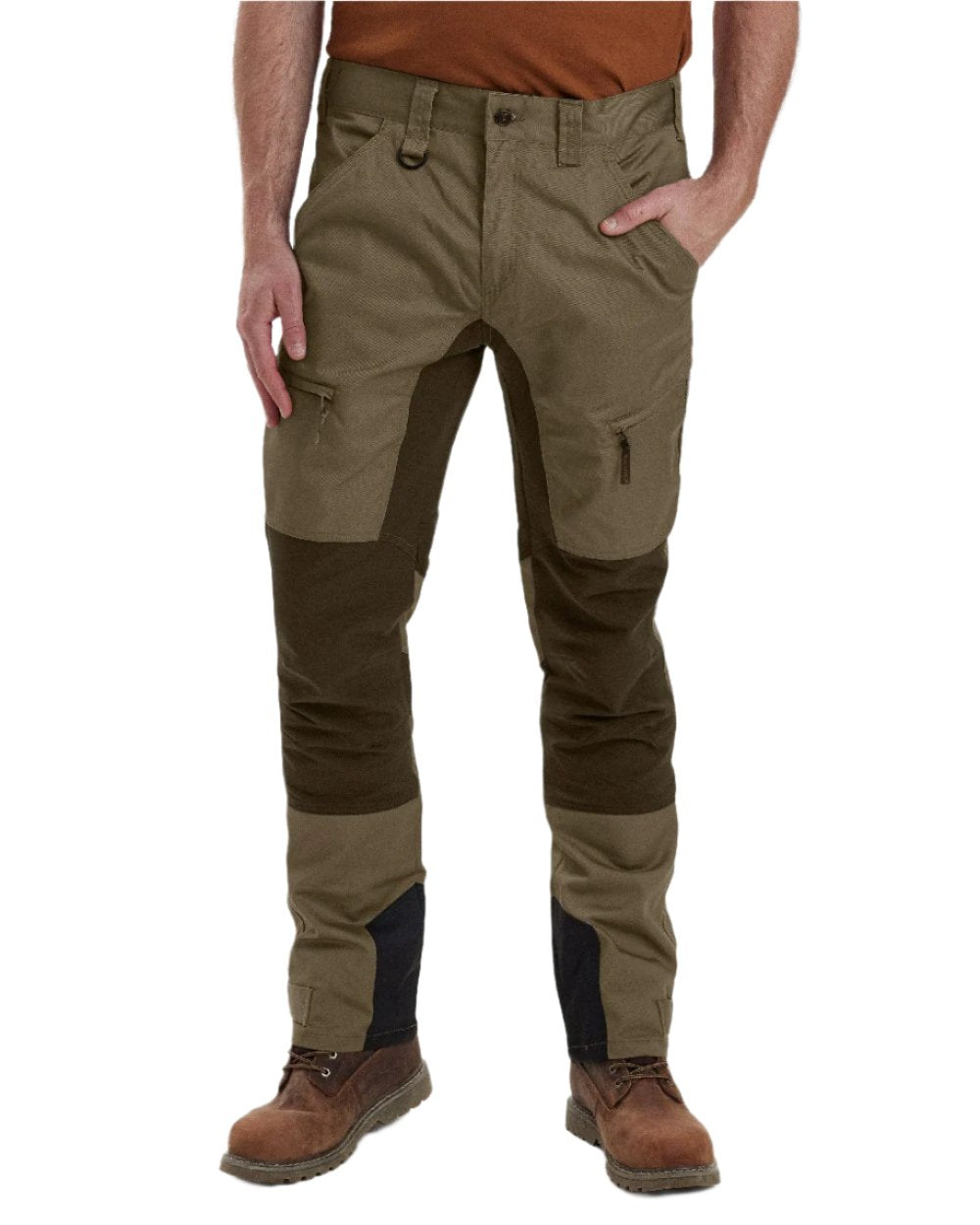Driftwood Coloured Deerhunter Rogaland Contrast Stretch Trousers on white background #colour_driftwood