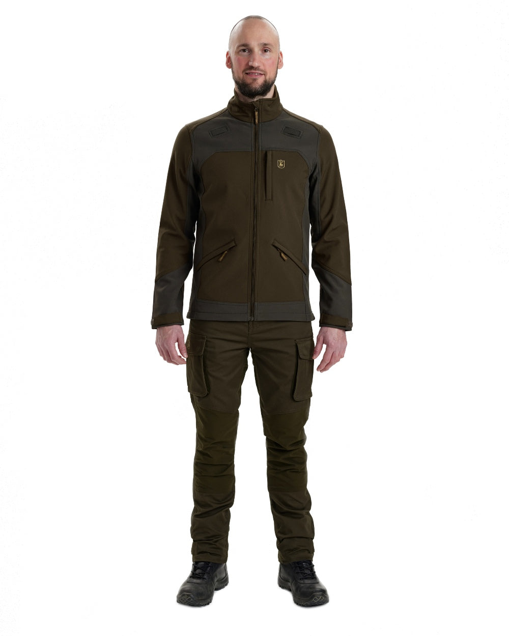 Fallen Leaf coloured Deerhunter Rogaland Softshell Jacket on white background #colour_fallen-leaf