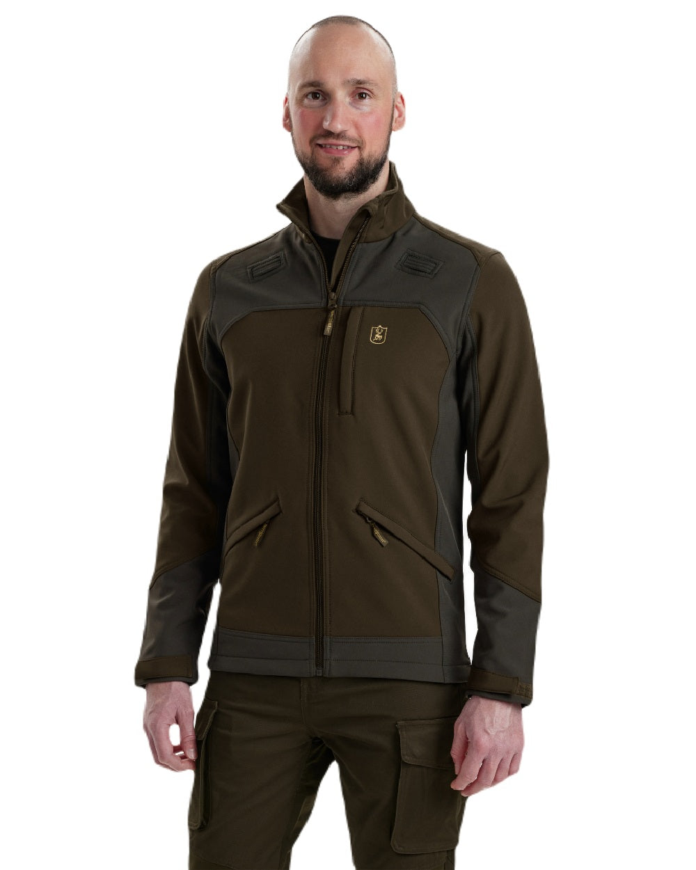 Fallen Leaf coloured Deerhunter Rogaland Softshell Jacket on white background #colour_fallen-leaf