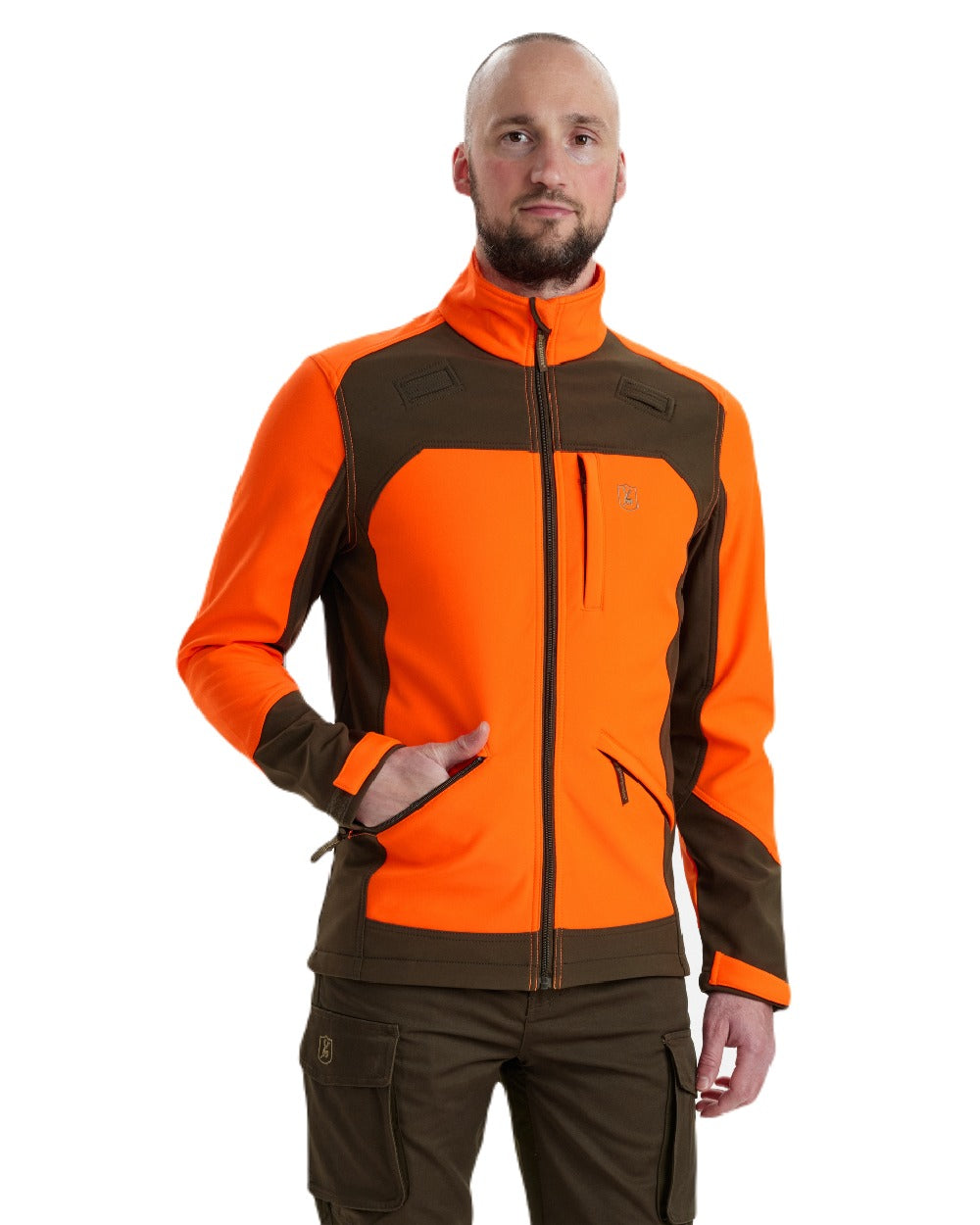 Orange coloured Deerhunter Rogaland Softshell Jacket on white background #colour_orange