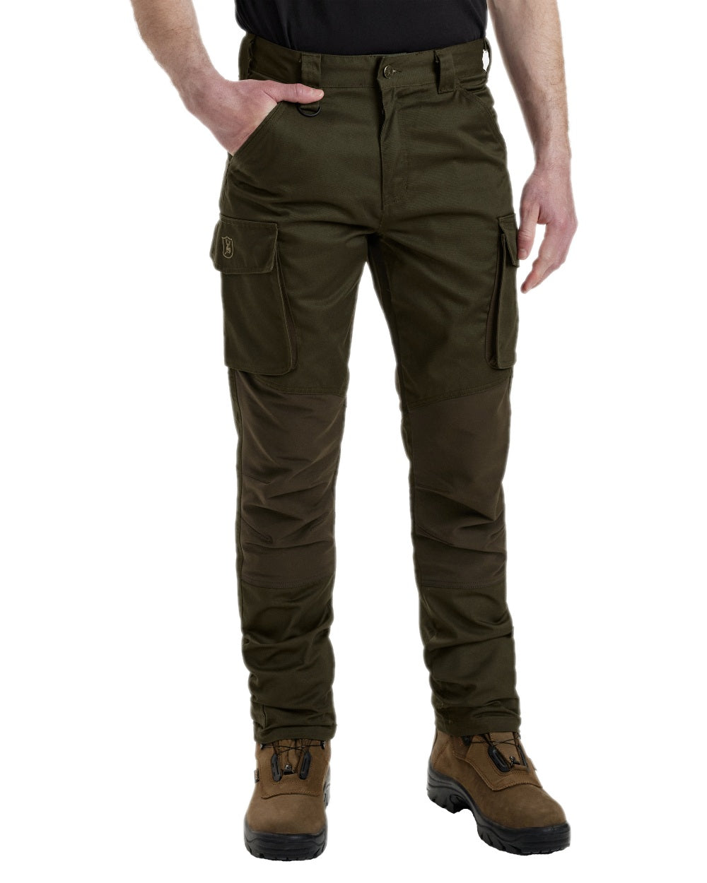 Adventure Green Coloured Deerhunter Rogaland Stretch Trousers on white background #colour_adventure-green