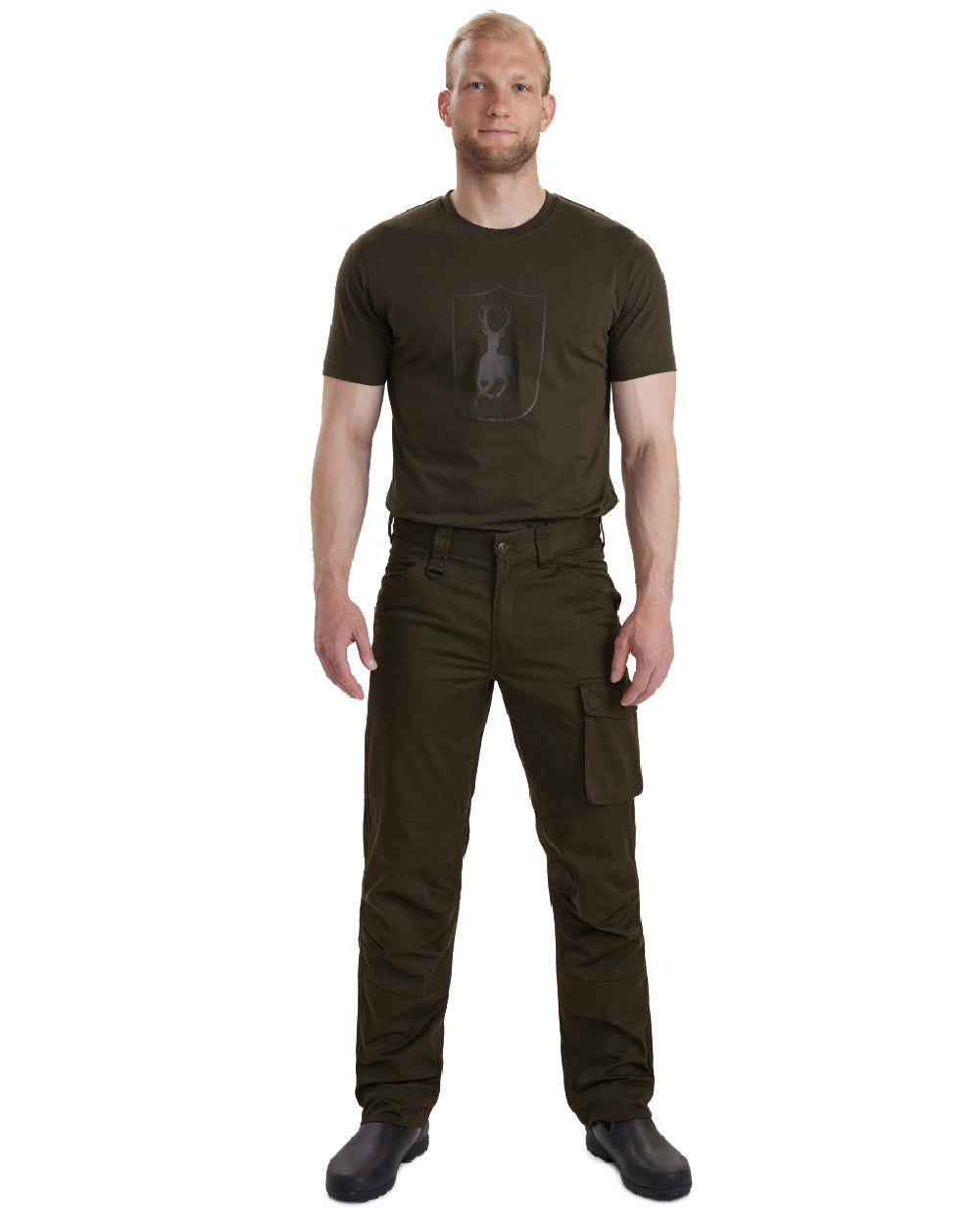 Adventure Green coloured Deerhunter Rogaland Trousers on white background #colour_adventure-green