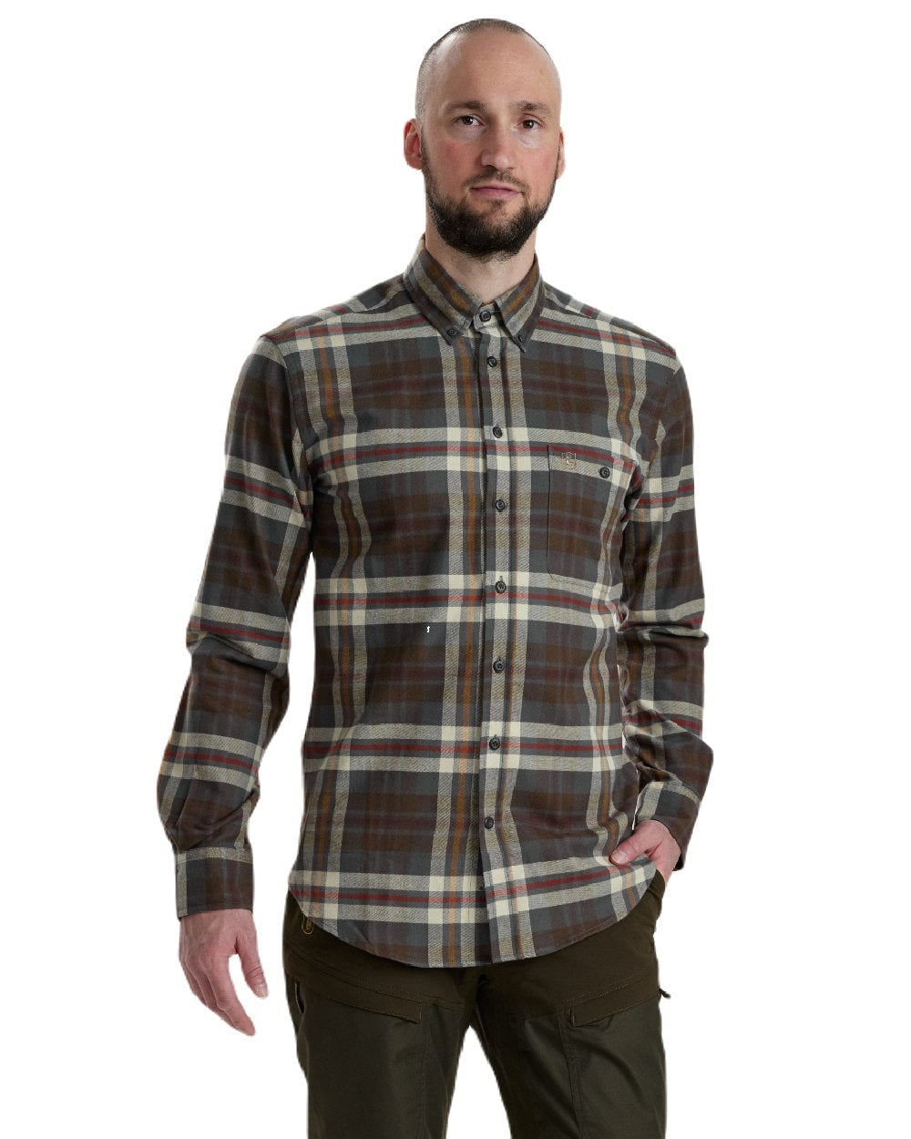 Yellow Check coloured Deerhunter Ronald Shirt on white background #colour_yellow-check