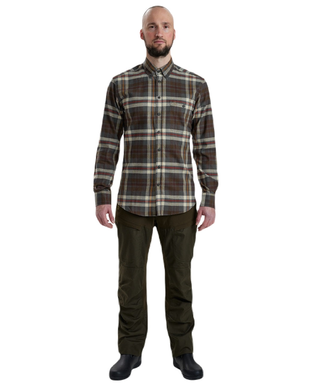 Yellow Check coloured Deerhunter Ronald Shirt on white background #colour_yellow-check
