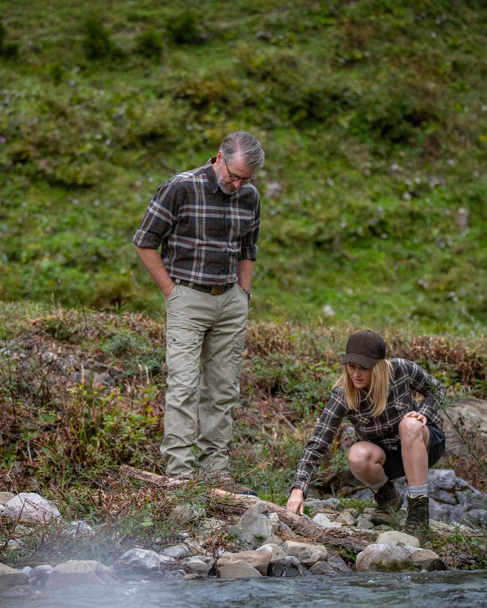 Yellow Check coloured Deerhunter Ronald Shirt on river bank background #colour_yellow-check