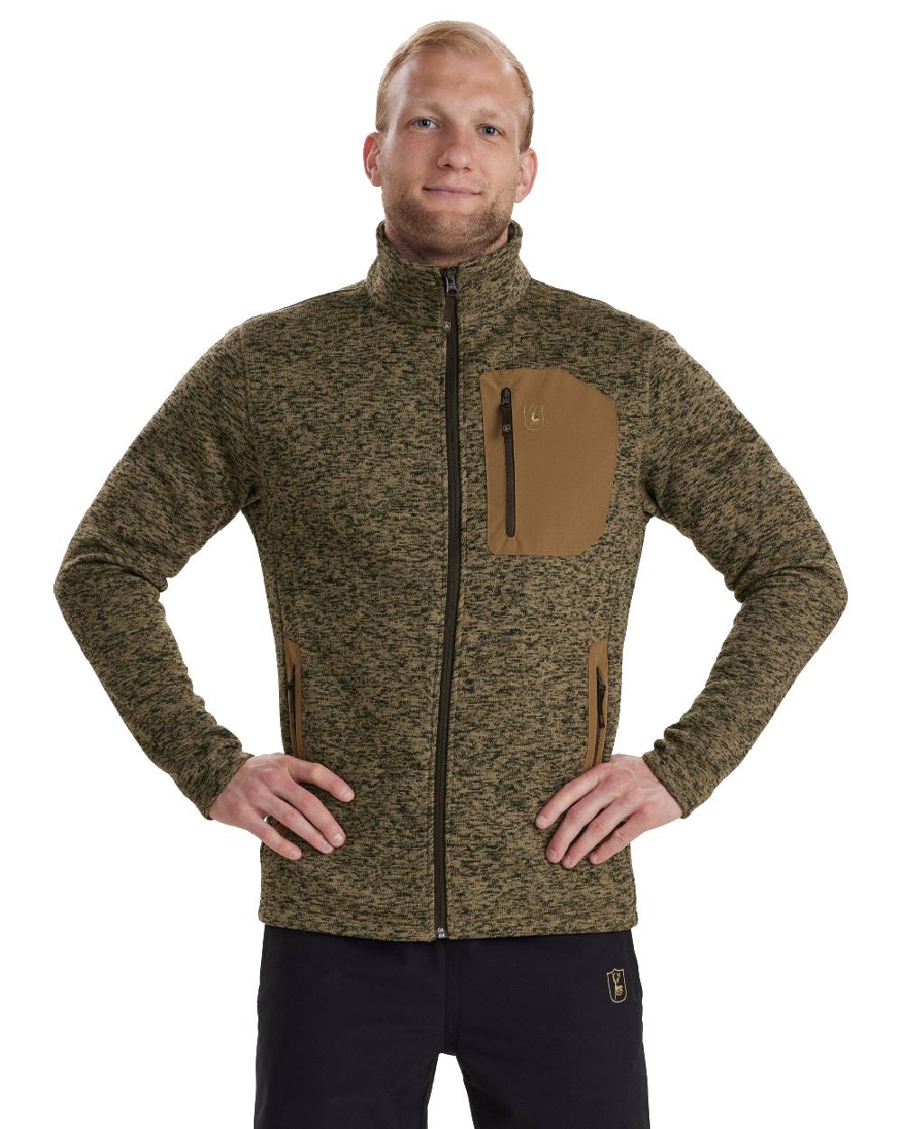 Butternut Melange coloured Deerhunter Sarek Knitted Jacket on white background #colour_butternut-melange