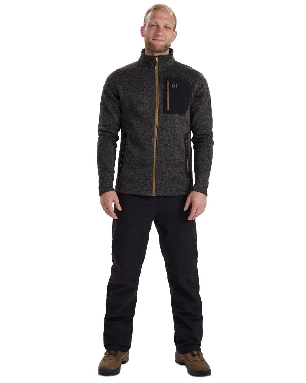 Dark Grey Melange coloured Deerhunter Sarek Knitted Jacket on white background #colour_dark-grey-melange