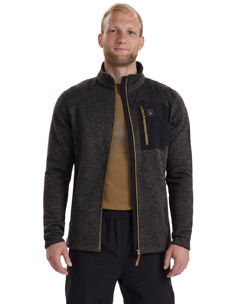 Dark Grey Melange coloured Deerhunter Sarek Knitted Jacket on white background #colour_dark-grey-melange