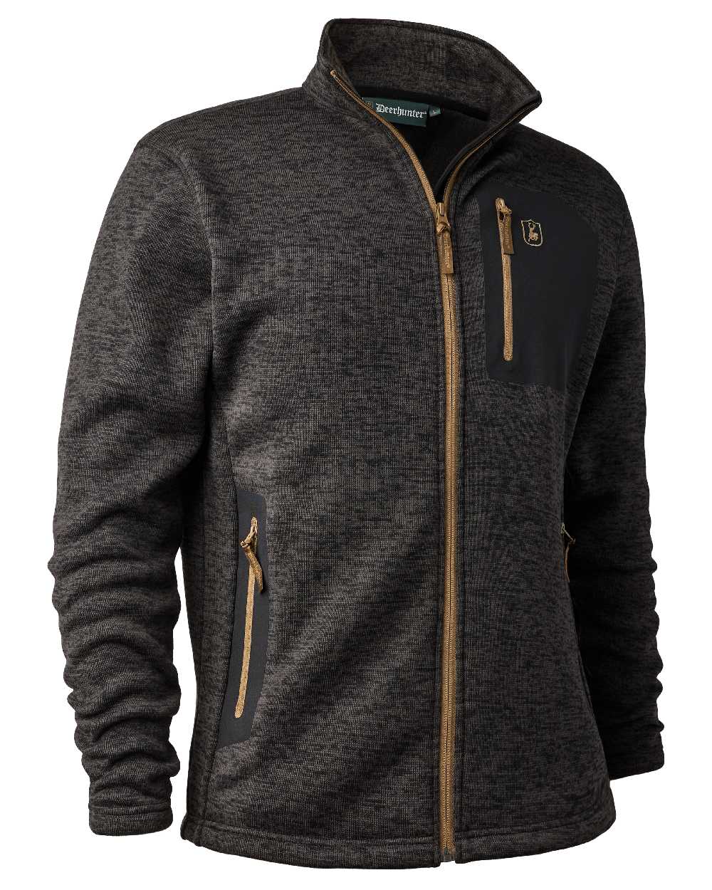 Dark Grey Melange coloured Deerhunter Sarek Knitted Jacket on white background #colour_dark-grey-melange