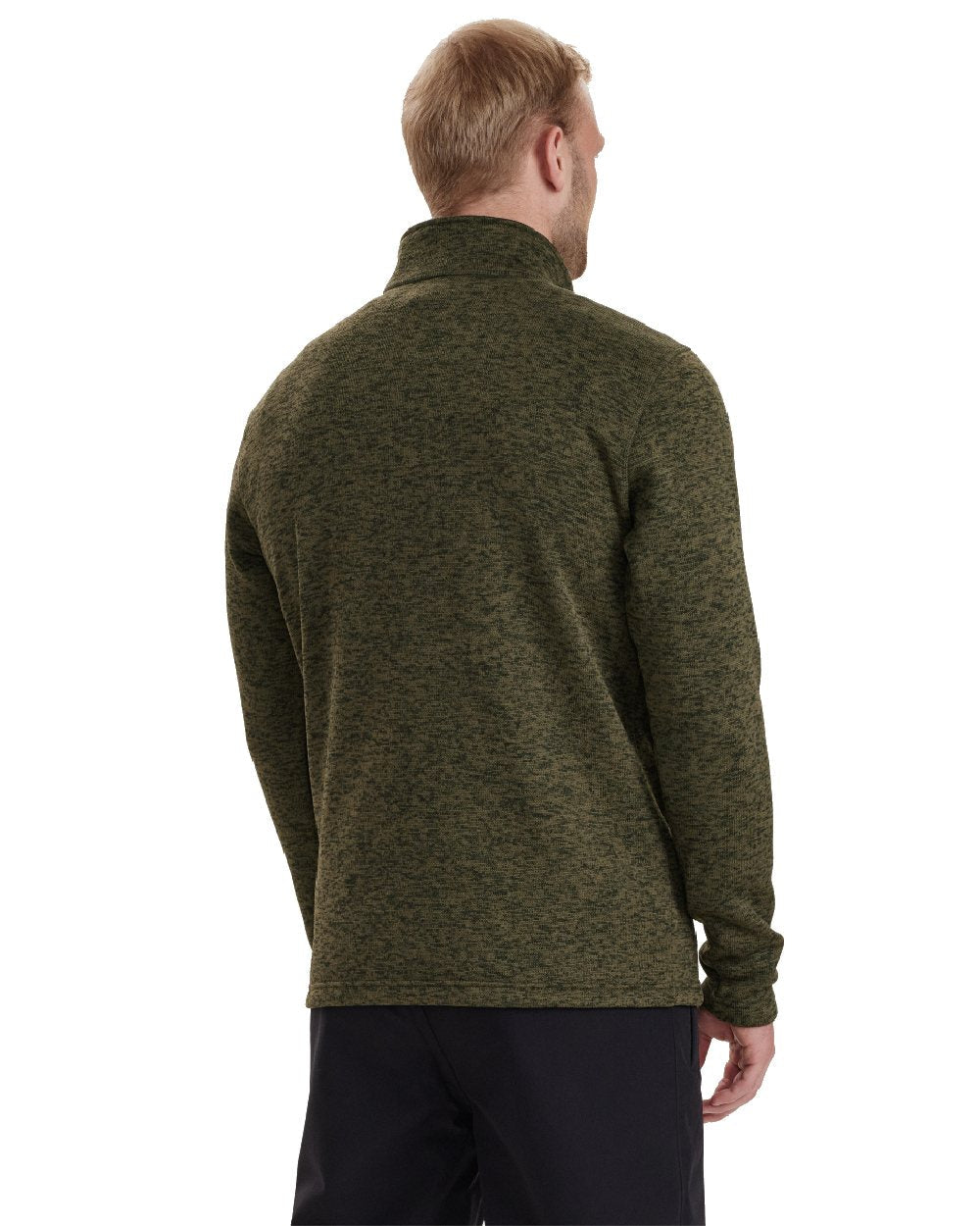 Olive Night Melange coloured Deerhunter Sarek Knitted Jacket on white background #colour_olive-night-melange