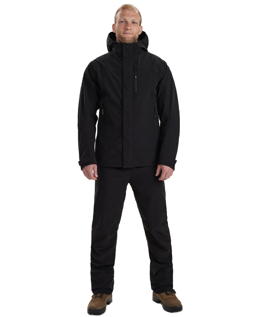 Black coloured Deerhunter Sarek Shell Jacket With Hood on white background #colour_black