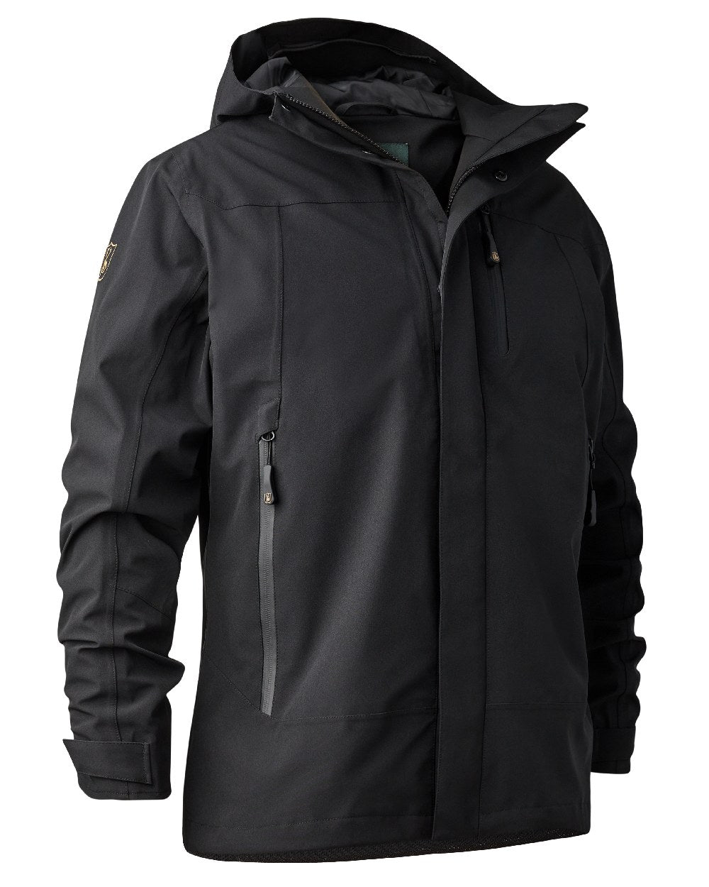 Black coloured Deerhunter Sarek Shell Jacket With Hood on white background #colour_black