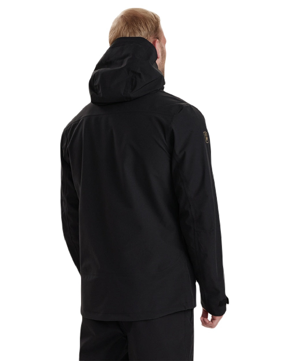 Black coloured Deerhunter Sarek Shell Jacket With Hood on white background #colour_black