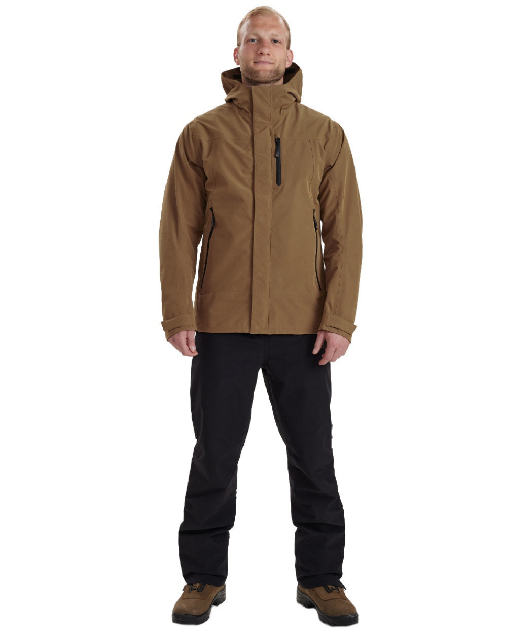 Butternut coloured Deerhunter Sarek Shell Jacket With Hood on white background #colour_butternut