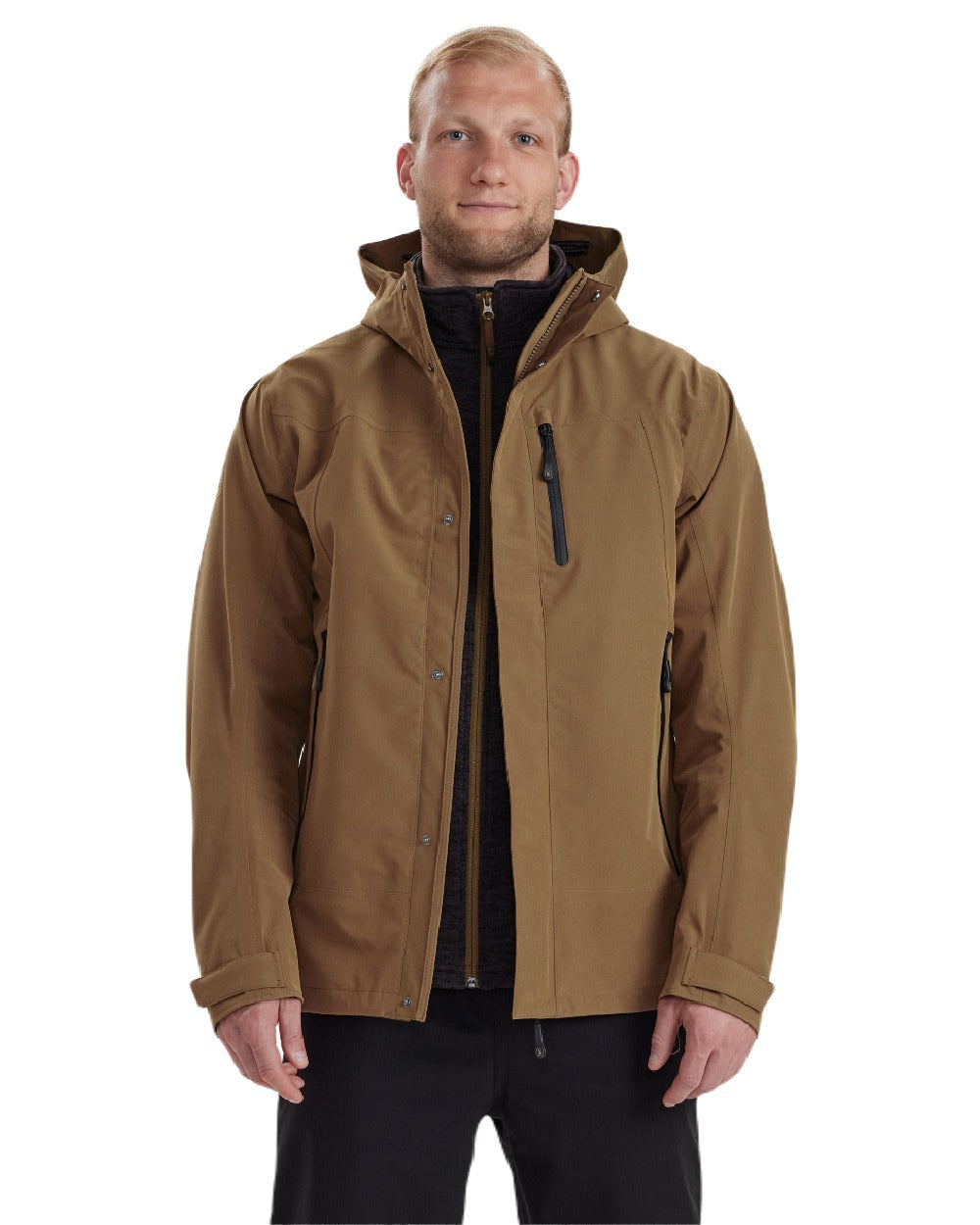 Butternut coloured Deerhunter Sarek Shell Jacket With Hood on white background #colour_butternut