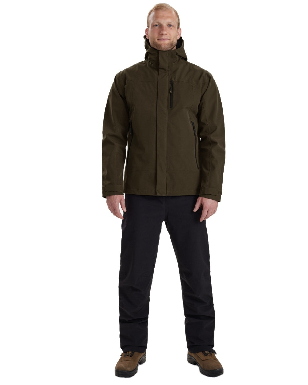 Fallen Leaf coloured Deerhunter Sarek Shell Jacket With Hood on white background #colour_fallen-leaf