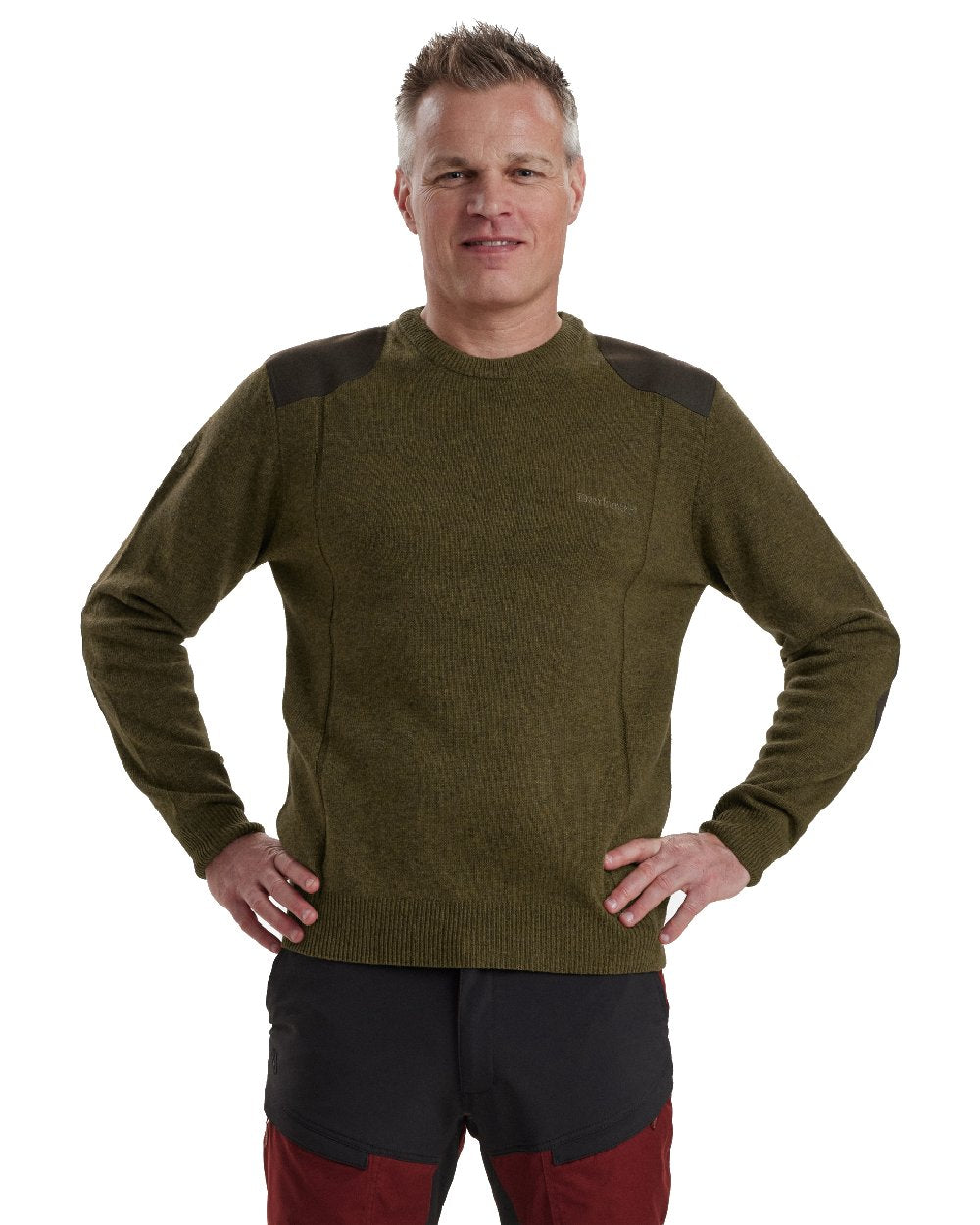 Cypress coloured Deerhunter Sheffield O-Neck Sweater on white background #colour_cypress