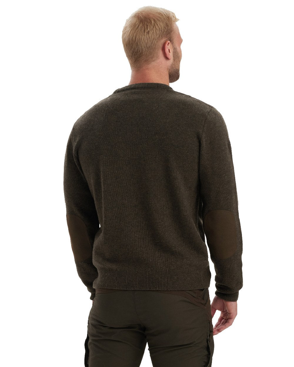 Dark Elm coloured Deerhunter Sheffield O-Neck Sweater on white background #colour_dark-elm