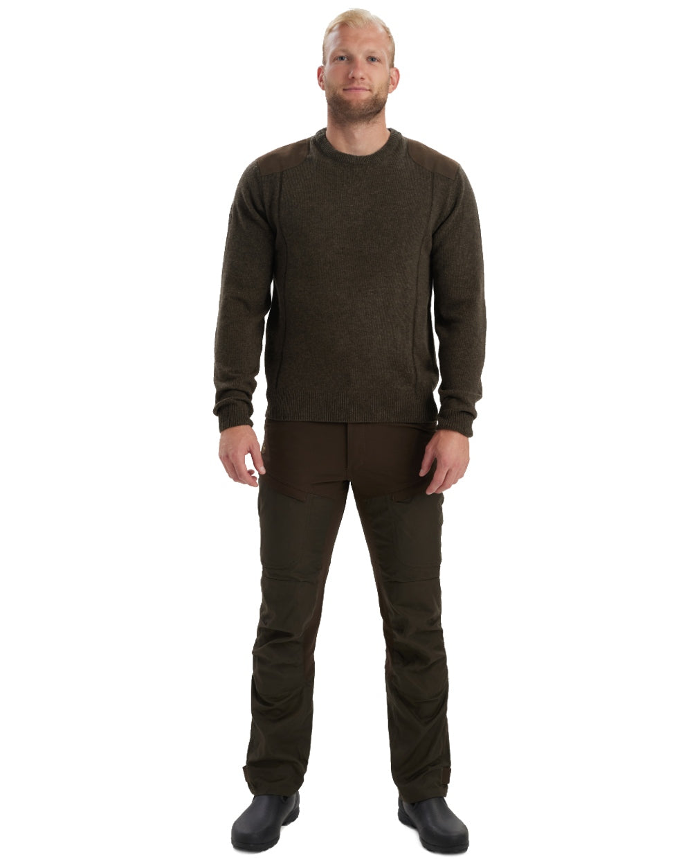 Dark Elm coloured Deerhunter Sheffield O-Neck Sweater on white background #colour_dark-elm