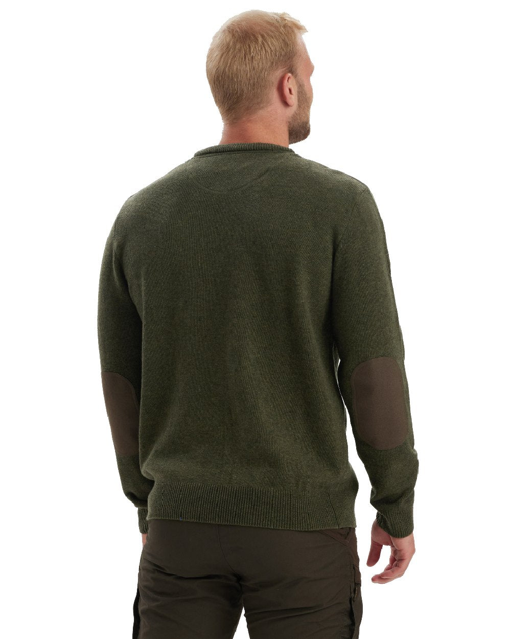 Green Melange coloured Deerhunter Sheffield O-Neck Sweater on white background #colour_green-melange