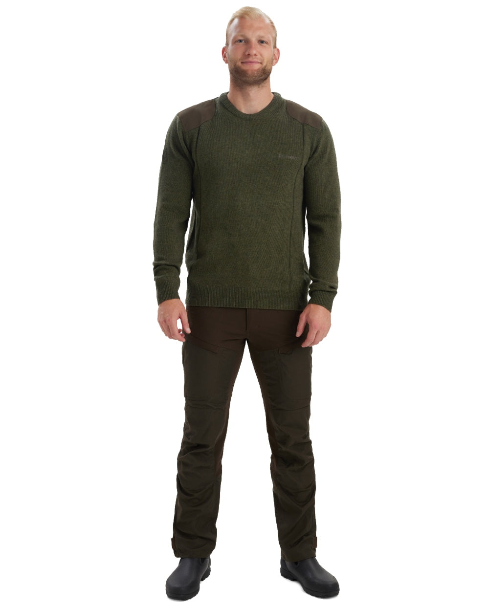 Green Melange coloured Deerhunter Sheffield O-Neck Sweater on white background #colour_green-melange