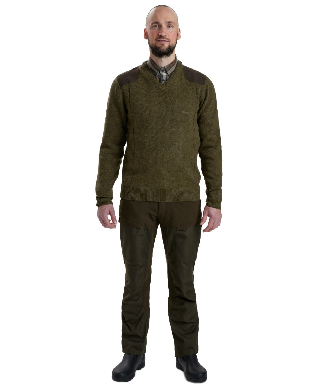 Cypress coloured Deerhunter Sheffield V-Neck Sweater on white background #colour_cypress