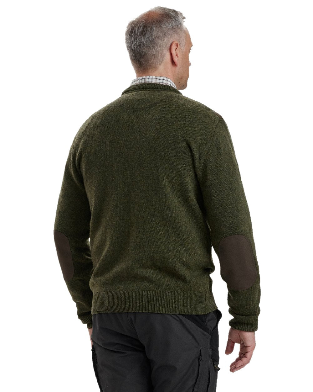 Green Melange coloured Deerhunter Sheffield V-Neck Sweater on white background #colour_green-melange