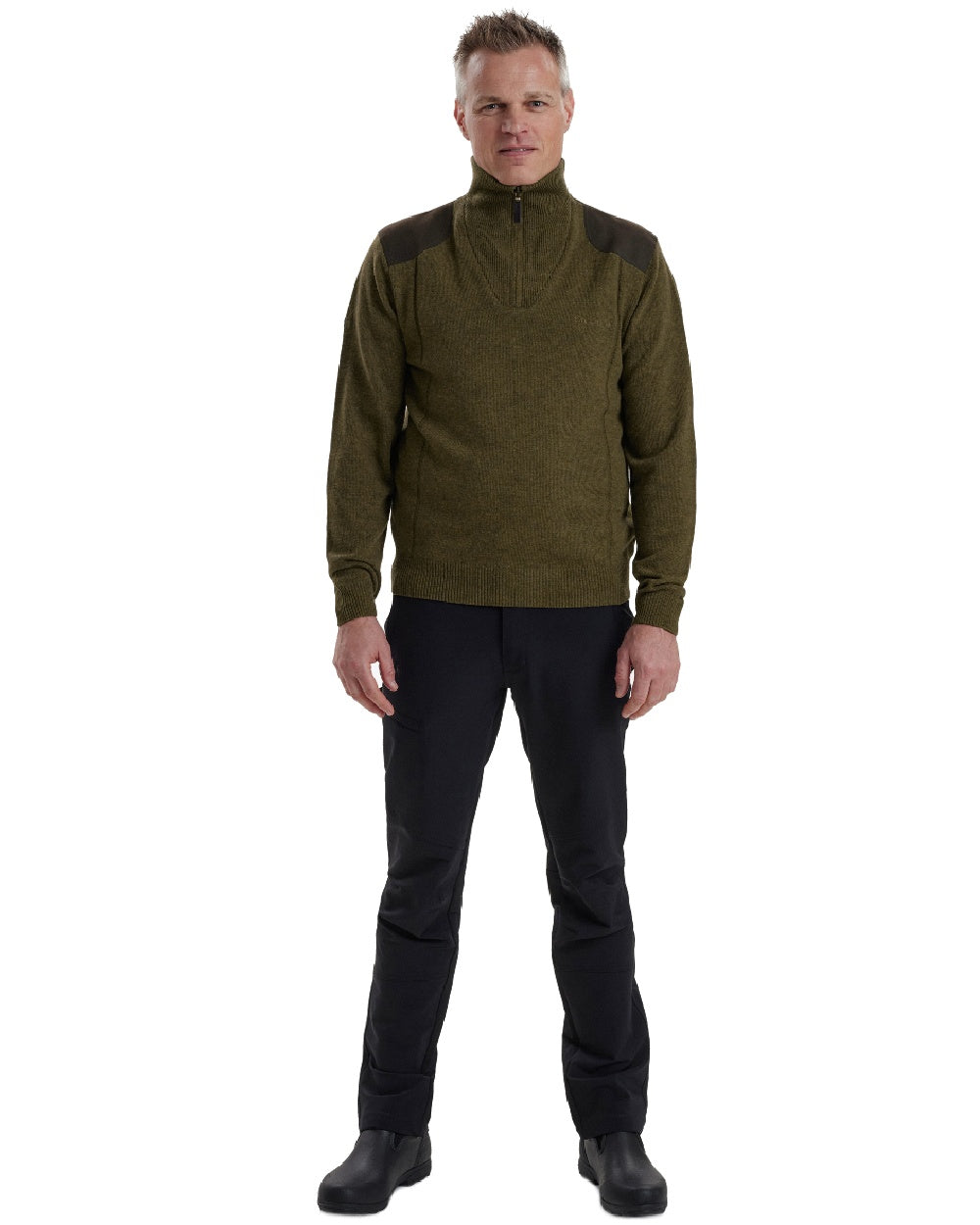 Cypess coloured Deerhunter Sheffield Zip Neck Sweater on white background #colour_cypress