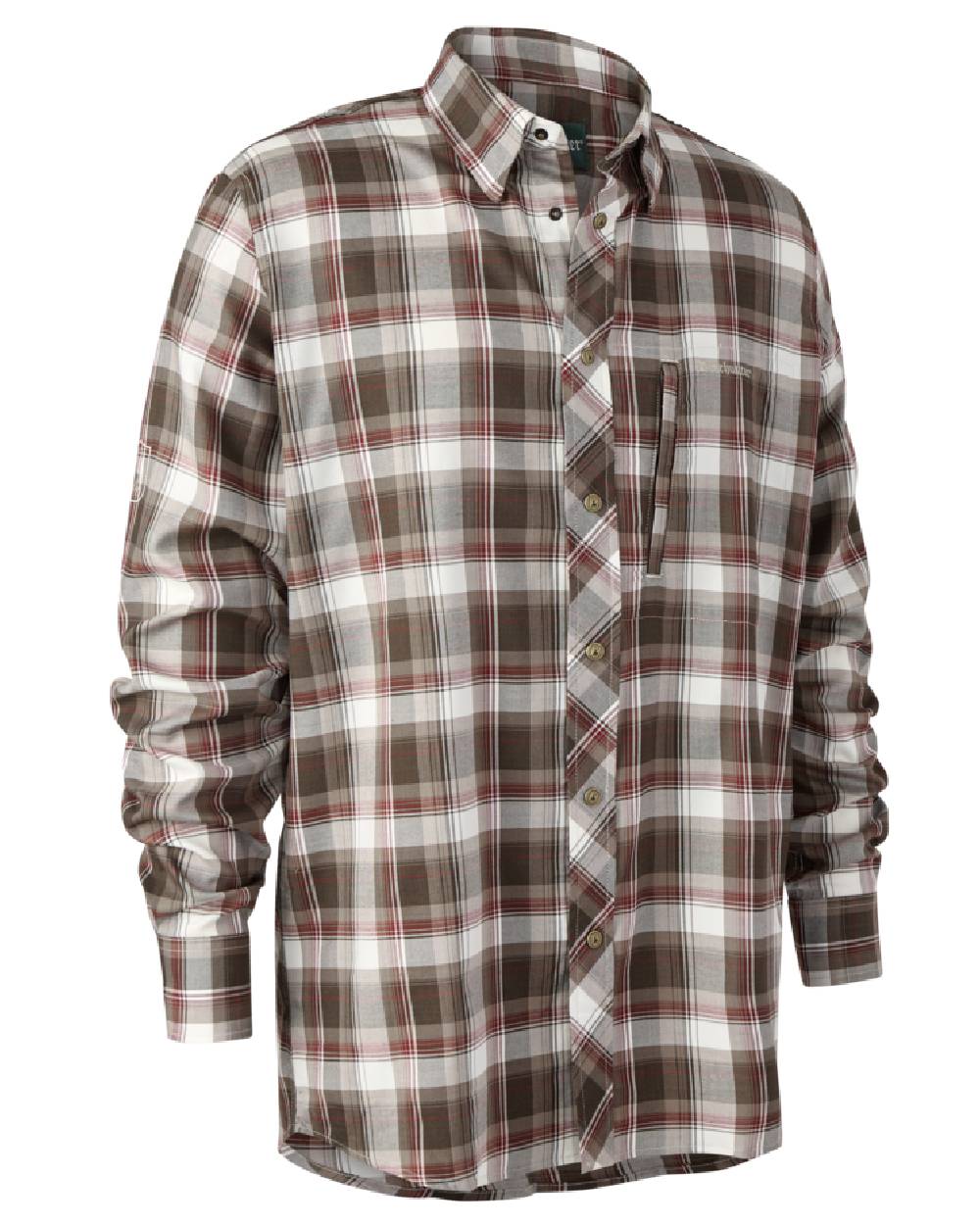Brown Check coloured Deerhunter Silas Shirt on white background #colour_brown-check