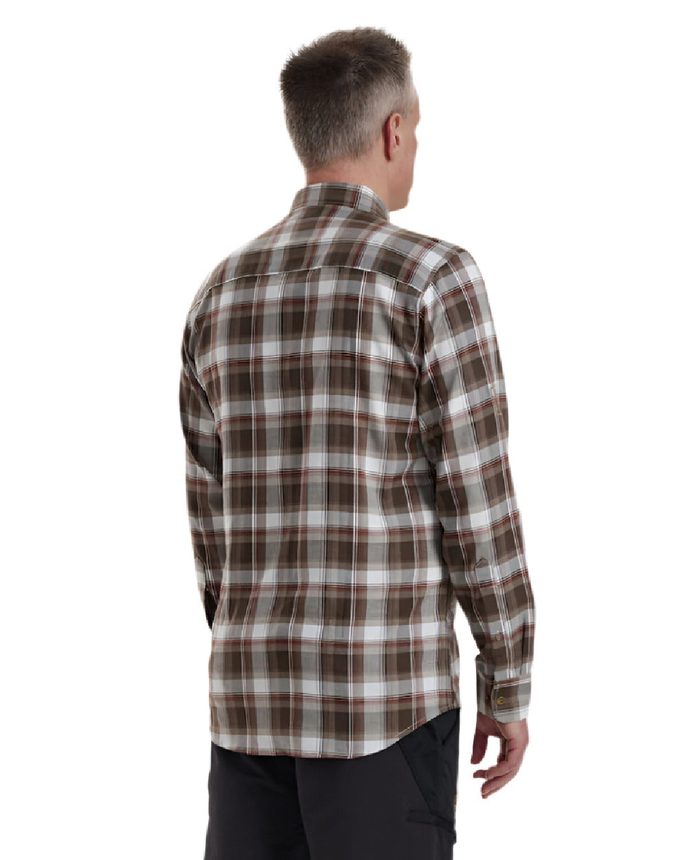 Brown Check coloured Deerhunter Silas Shirt on white background #colour_brown-check