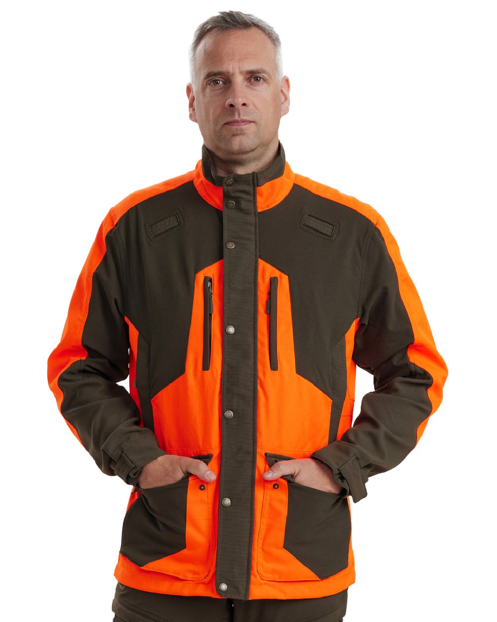 Orange coloured Deerhunter Strike Extreme Jacket on white background #colour_orange